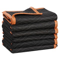 6 Pack Moving Blankets Quilted 40″ x 72″ Shipping Furniture Pads Black