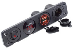 Dual USB Socket Charger 2.1A&2.1A + LED Voltmeter + 12V Power Outlet + ON-Off…