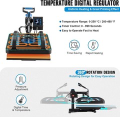 5 in 1 Heat Press Machine 15″x12″ Swing Away Digital Transfer T-Shirt Mug Hat