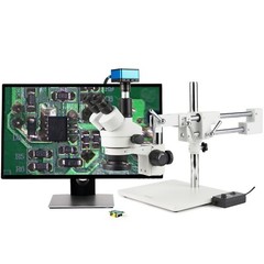 AmScope 7X-90X Trinocular Stereo LED Microscope+2-Arm Boom+4K 8MP HDMI Camera