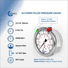 2.5″ LIQUID FILLED PRESSURE GAUGE 0 – 160 PSI, STAINLESS STEEL CASE BACK MOUNT