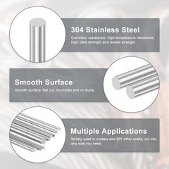5 PCS 8x300mm 0.31×11.81 Inch 304 Stainless Steel Solid Round Rod Lathe Shaft