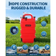 16 Gallon 60L Portable Fuel Caddy Tank w/12V/4AA Battery Powered Transfer Pump