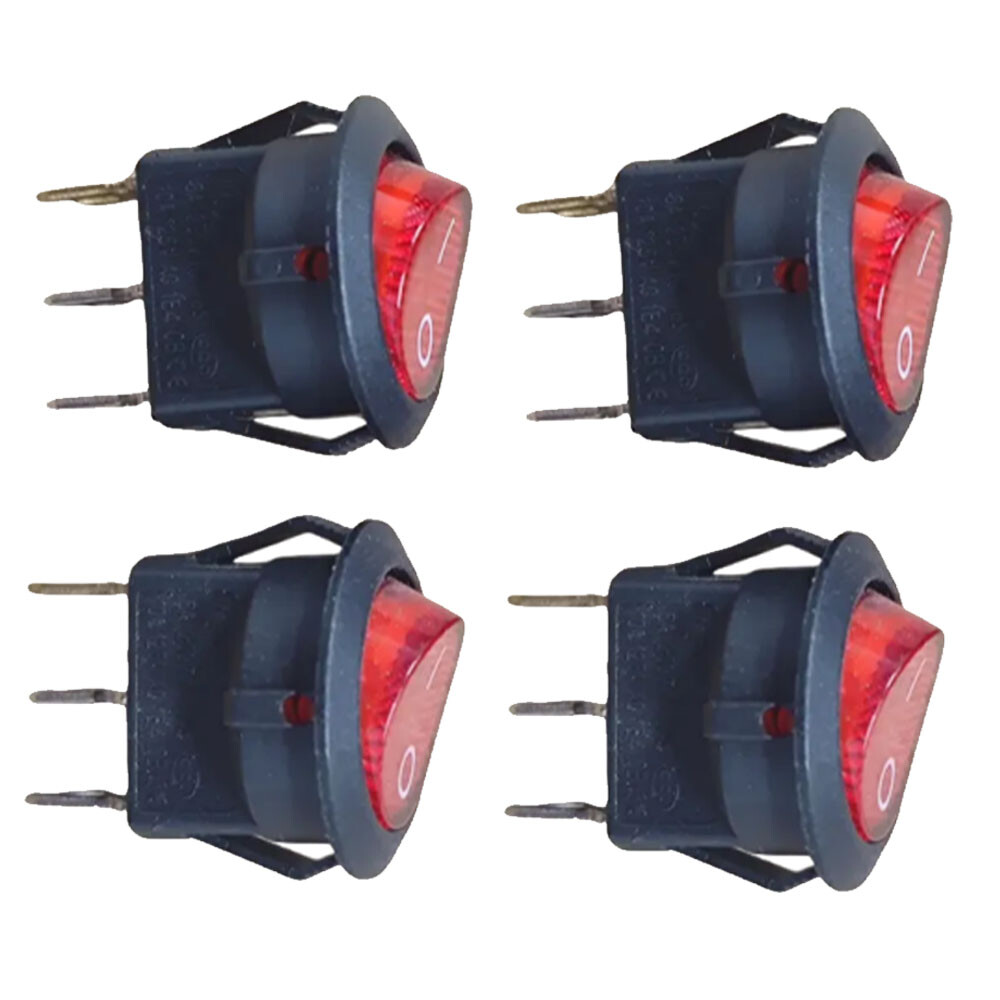 4/8/12PCS For SPST 3Pin ON/OFF Round Rocker Switch With Red Neon Lamp 10A 125VAC