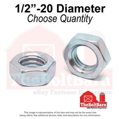1/2″-20 Grade A Hex Jam Nuts Zinc Clear Fine Thread (Pick Quantity)