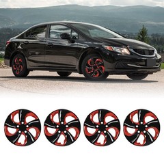 15in Black Red Lacquer Steel Wheel Hubcaps 4Pcs Bolt-On for 13-15 Civic 13 Coupe