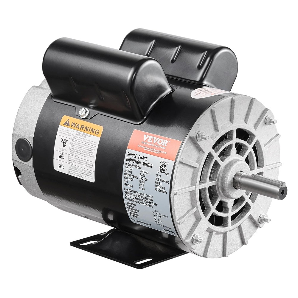 VEVOR 5HP SPL Air Compressor Electric Motor, 230V 17.6Amps, 56 Frame 3450RPM, 5/