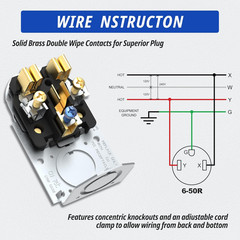 NEMA 6-50R Receptacle 50 Amp 2-Pole 3-Wire Surface Mount Power