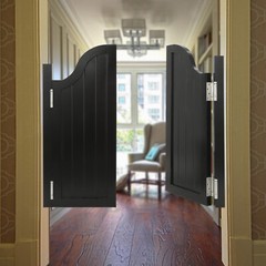 2 Doors Black Swing Solid Wood Door 180?? Partition Door w/ 4 Hinges for Shop US
