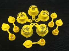 Cap/Vent Pack – 5 BLITZ Yellow Spout Caps & 5 Vents, 10pcs total, NEW – 900302