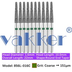 10/pk Vakker Dental FG Diamond Burs Round/ Long Round End Taper 850 855 856 856L