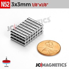 3mm x 3mm 1/8″x1/8″ N52 Strong Rare Earth Neodymium Crafts Magnet Discs 3x3mm
