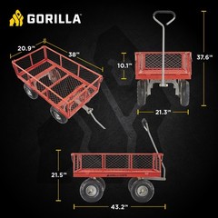 Gorilla Carts Steel Utility Cart Garden Beach Wagon, 800 Pound Capacity, Gray