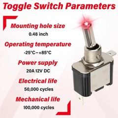3 PCS LED Lighted Rocker Toggle Switch, 12V SPST 3 Pin 2 Position ON/Off Rocker