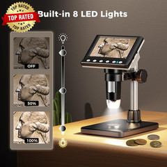 4.3 Inch LCD Digital Coin Microscope, 1000X USB Magnifier with 8 Adjustable LED