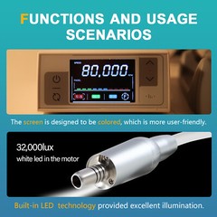 Dental Lab Brushless LED Electric Motor Fit 1:5 1:1 16:1 Handpiece Color Screen