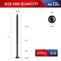 #14 X 5 Inch Lag Screws (57Pcs) 2Lb. Structural Wood Screw, Black, Carbon Steel
