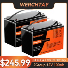 24V 100Ah LiFePO4 Lithium Battery 2Pack 12V 100Ah BMS Solar For Boat RV Off-grid