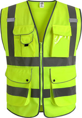 9 Pockets Class 2 High Visibility Zipper Front Safety Vest