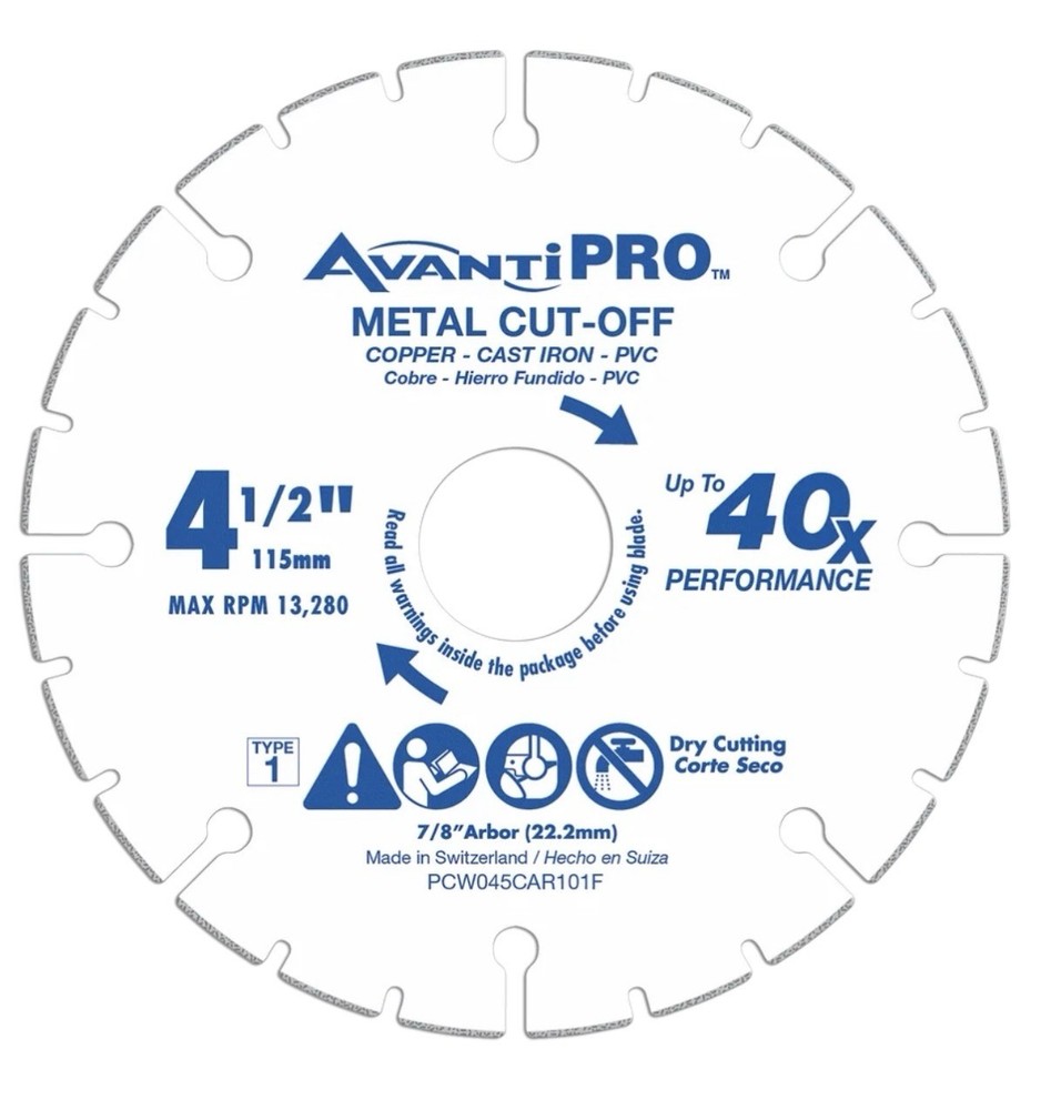 AvantiiPRO 4-1/2” Metal Cut-Off Wheel 115mm Type 1 Cutting Disk 7/8” Arbor