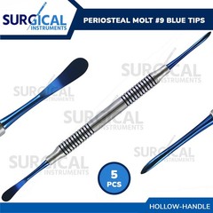 5 Pcs Molt Periosteal Elevator # 9 W/Blue Tips Dental Hollow Handle German Grade