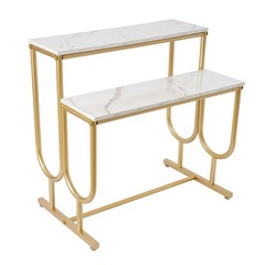 Modern Shoe Handbag Display Table, 2 Tiers Heavy Duty Display Stands White Gold