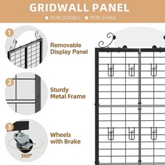 Black 2.2 x 6.2 FT Metal Gridwall Panel Display Stand with Hooks