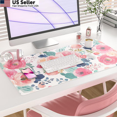 Colorful Star Large Mouse Pad, 31.5L x 15.7W inches, Watercolor Pink Flower