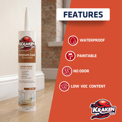 Kraken Bond Premium Siliconized Caulk Sealant, 10.1oz 12 Pack – White