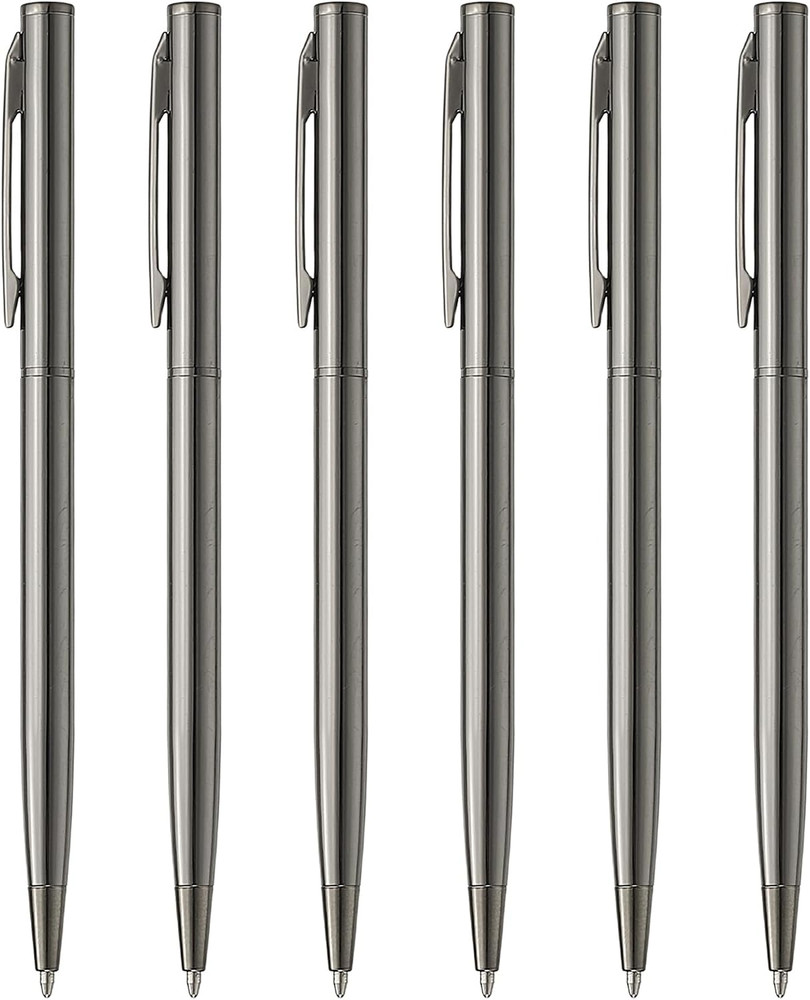 PATIKIL Black Metal Slim Ballpoint Pens, 6Pcs Bulk Metallic Slim Retractable Pen