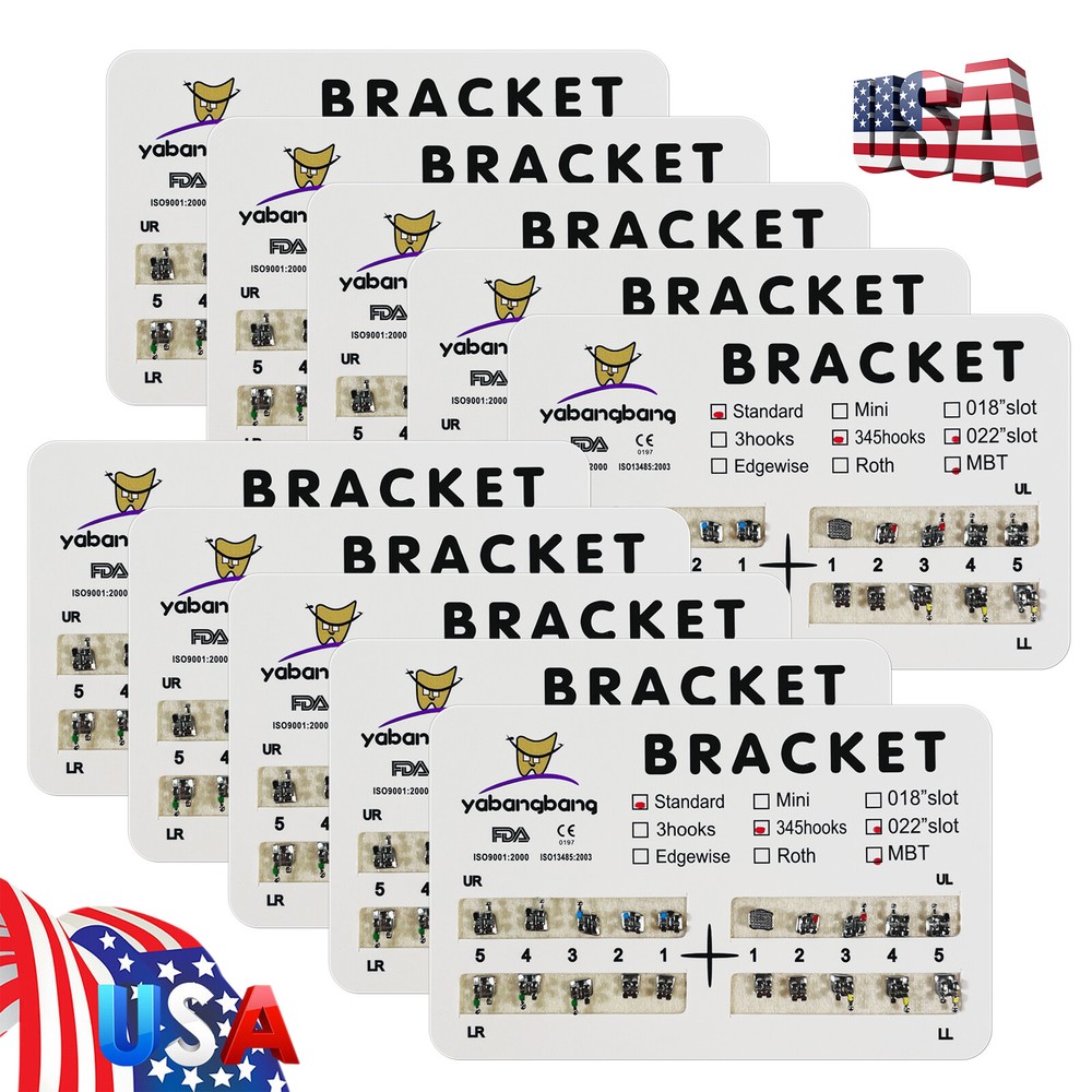 10-100Packs Dental Orthodontic Brackets Braces Standard Roth / MBT.022 3-4-5/3
