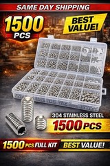 1500x Hex Socket Set Screw Kit M2-M8 Cup Point Grub Bolt Assortment
