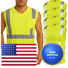 Amylove Lime 4 Pcs Hi Vis Sleeveless Reflective Shirt For Men Class 2