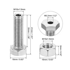 2set M10x35mm Hollow External Hexagon Screw Lamp Threading Through Hole Bolt