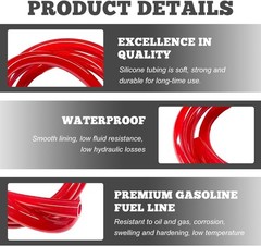 Flexible 0.2 Inch 3.28 Feet Silicone Fuel Line Hose, Universal Red Color: Red