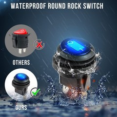 Toggle Switch 12 Volt Waterproof Blue LED Round Rocker 2 PCS SPST 3 Pin 12V/20A