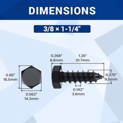 10 PCS 3/8 x 11/4″ Black Hex Head Lag Screws Bolts 304 Stainless Deck