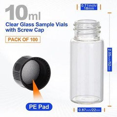 100Pcs 4ml/10ml Glass Vials with Screw Caps Clear Liquid Sample Vial Bottles US