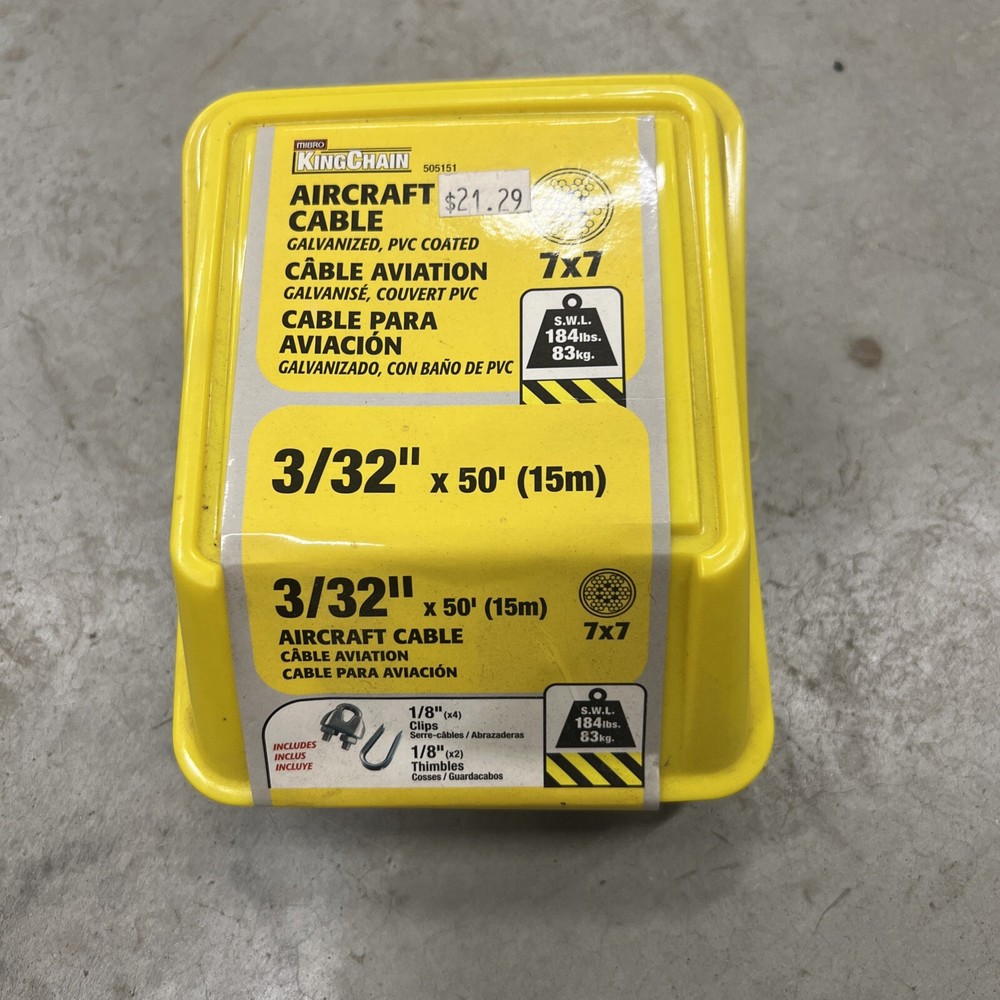 505151 3/32-inch x 1/8-in x 50 ft PVC Coated Galvanised Steel 7 x 7 Aircraft …