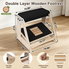 Wooden Foot Rest Under Desk At Work – 3-height Adjustable Ergonomic Foot Stool
