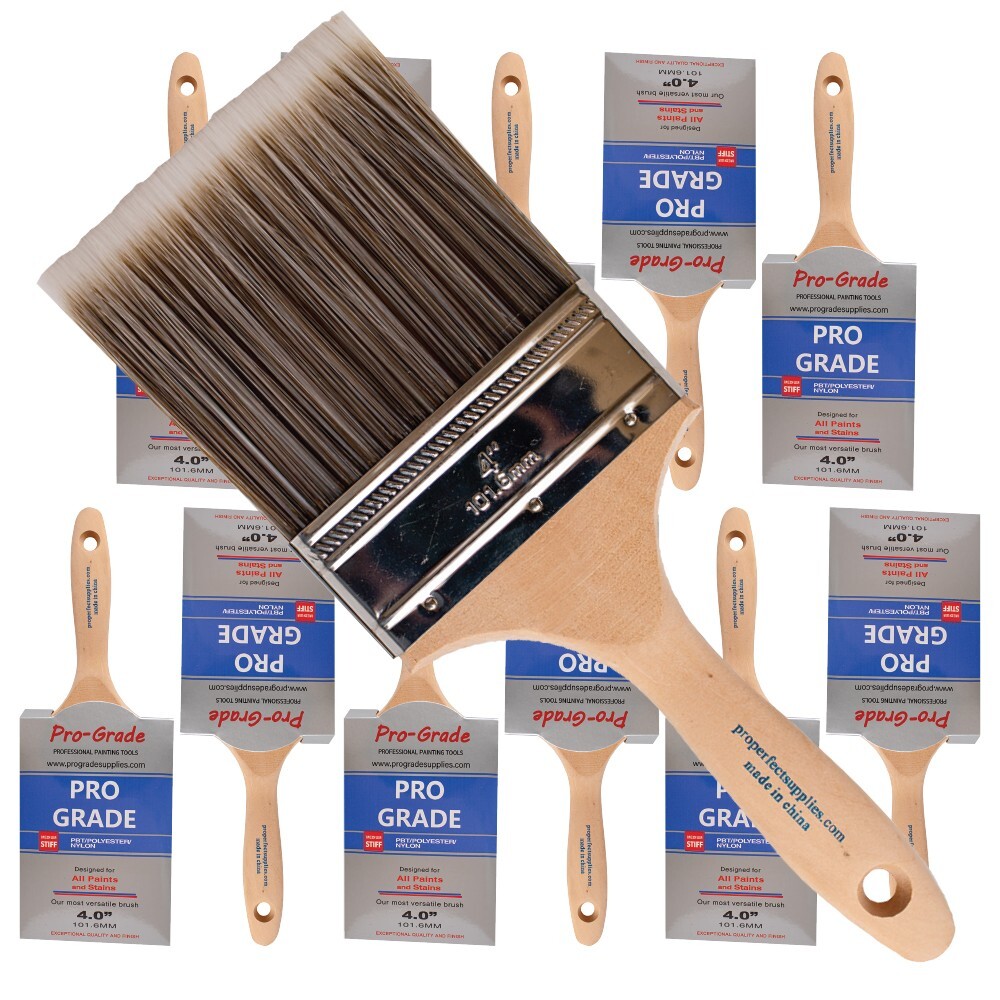 12-Pack – 4″ Flat Brushes for All Latex and Oil Paints & Stains