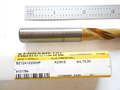 NEW KENNAMETAL 8XD 10.20MM CUT DIA. X 94MM FL X 141MM L CARBIDE COOL THRU DRILL