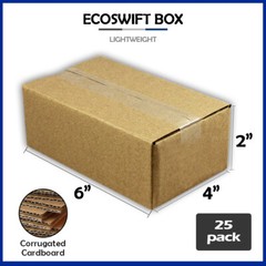 25 6x4x2 “EcoSwift” Brand Cardboard Box Packing Mailing Shipping Corrugated