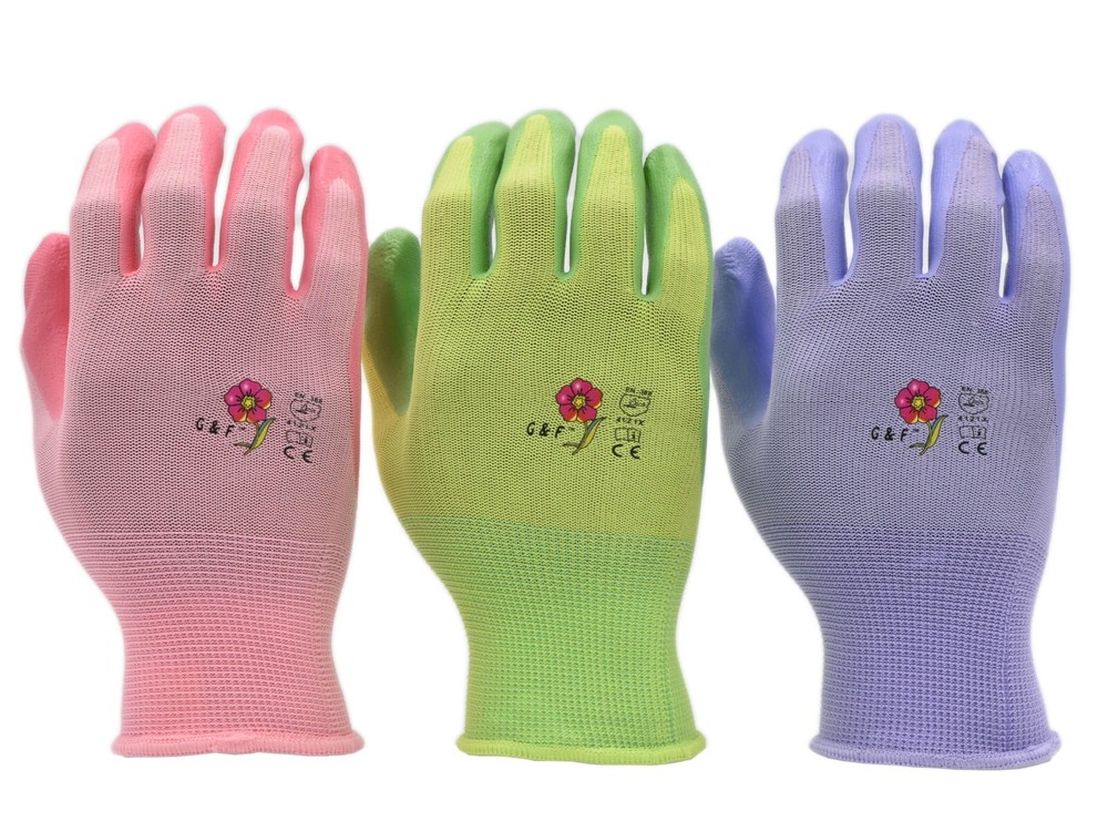 G & F 1522 Women Work Garden Gloves With Micro Foam Coating Texture Grip 12 Pair