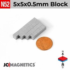 Magnet Block 5mm x 5mm x 0.5mm N52 Super Strong Rare Earth Neodymium 5x5x0.5mm