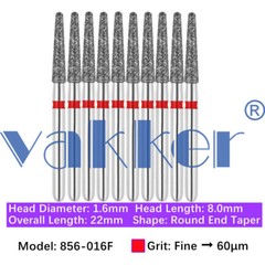 Vakker Dental Round End Taper FG Diamond Bur 856-016F Fine 10/pk
