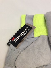 Reflective Yellow/Gray Leather Gloves 100 Gram 3M Thinsulate Lining, Safety Cuff