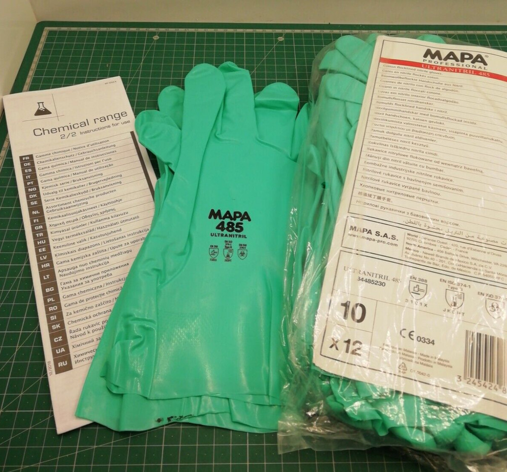 12 pairs MAPA NITRILE green Gloves Ultranitril 485 chemical resistant safety