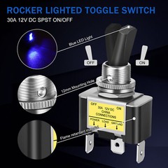 2x Blue LED Light 3Pin Rocker Toggle ON/Off Switch 30A 12V for Car Boat Marine