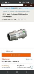NEW Viega 80050 1-1/2″ ProPress Male Stainless Steel fitting